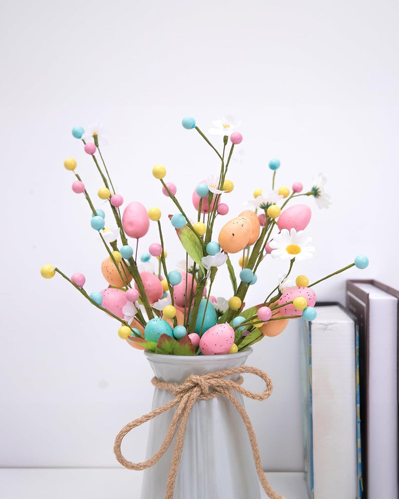 Artificial Easter Floral Stems Easter Egg & Berry Spray Stems, Pastel Spring Flower Twig Branches - Set of 3