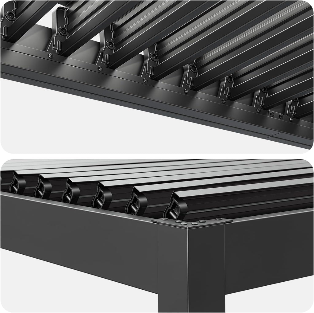 Louvered Pergola 10x12, Steel Aluminum Pergola with Adjustable Louvered Roofs