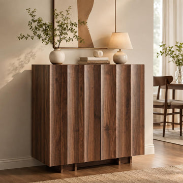 30.8" Sideboard Buffet Cabinet with Storage, Walnut, Wave Design