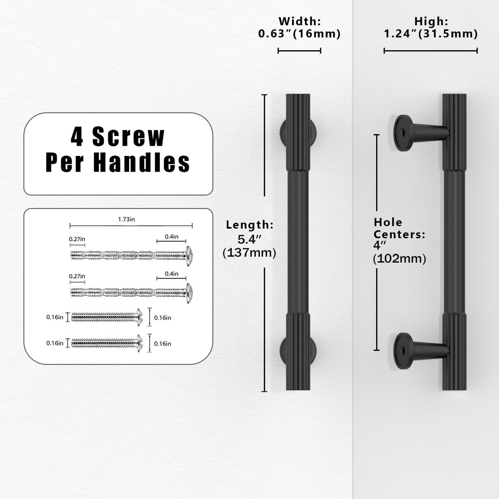 10 Pack Matte Black Cabinet Pulls 4 Inch(102mm) Kitchen Cabinet Handles Cabinet Hardware for Drawer Pulls