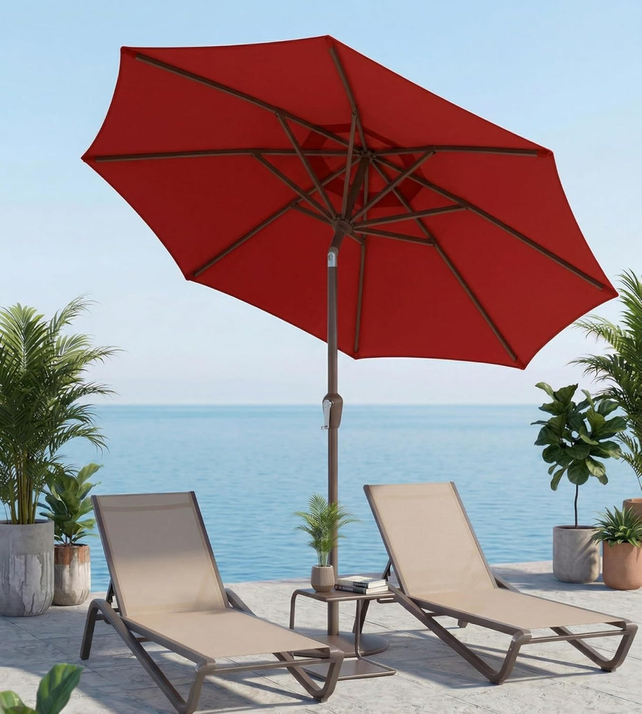 10FT Patio Umbrella, Outdoor Umbrella with Push Button Tilt and Crank, 8 Sturdy Ribs