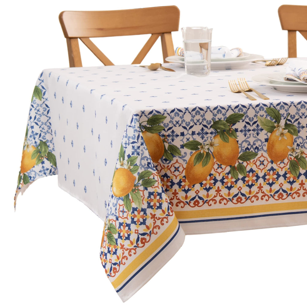 Capri Lemon Double Border Tablecloth, Multicolor - 60"W x 120"L
