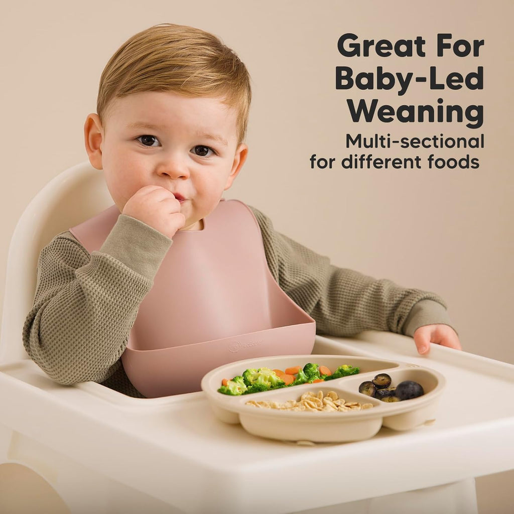 Suction Plates with Lids for Baby, 3pk, BPA-Free Silicone, Slate