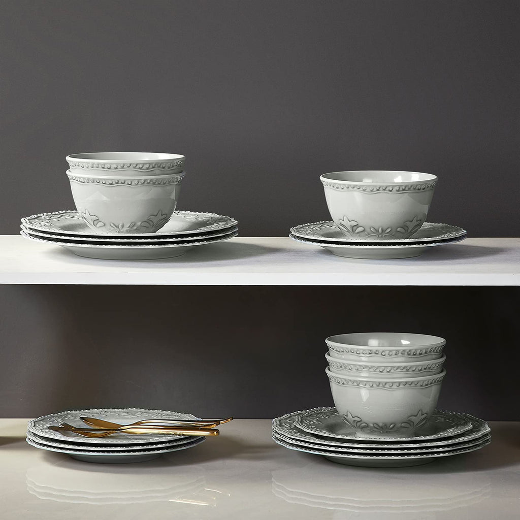 TP 12-Piece Melamine Dinnerware Sets, Service for 4, Relief Grey