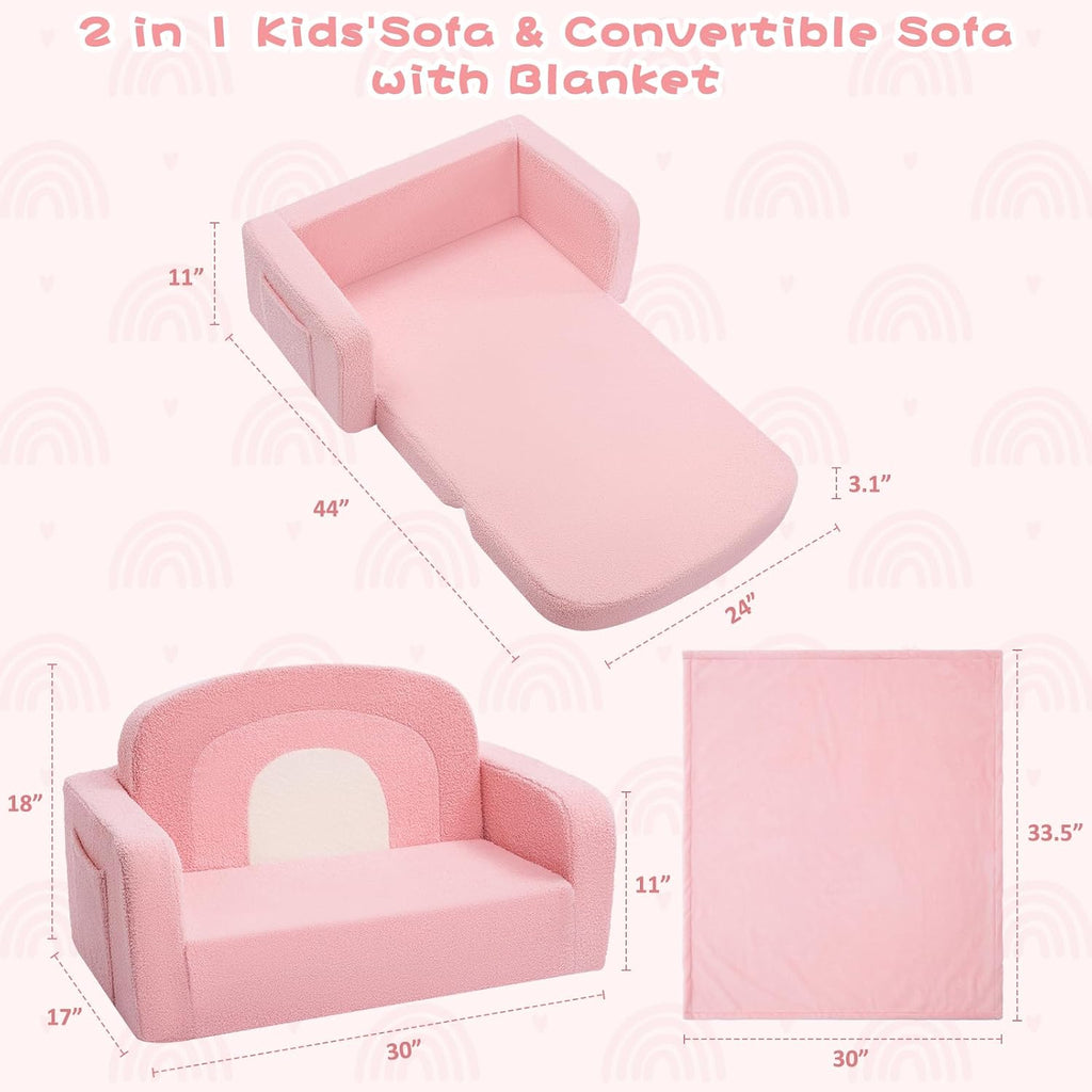 Extra Wide Kids Couch, in-1 Soft Toddler Couch with Blanket, Comfy Toddler Chair, Convertible Sofa with Cute