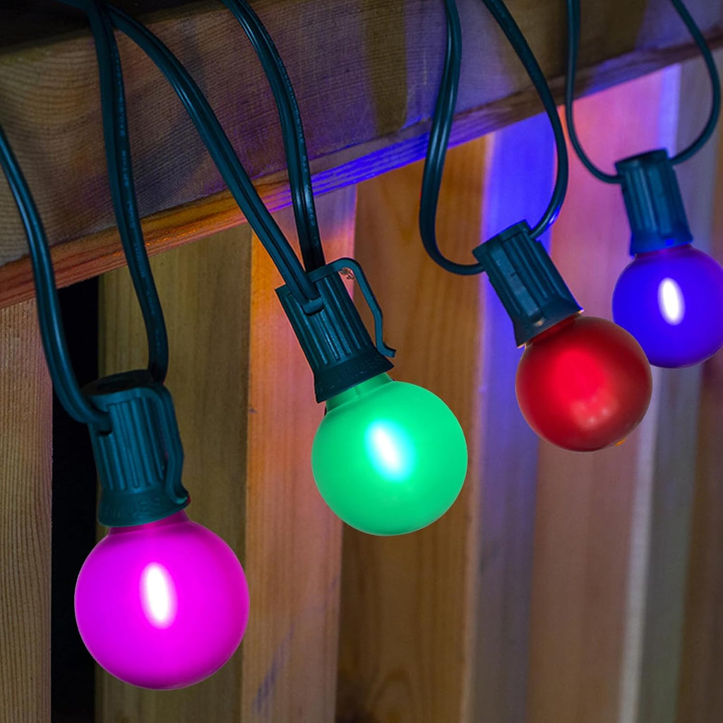 50Ft Outdoor Frosted Multicolor Christmas Lights, Globe Patio String Lights with 25 Ceramic Colorful Bulbs(2 Spare)