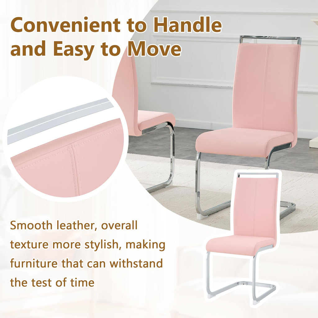 Modern Dining Chairs Set of 8, Side Dining Room Chairs, High Back Kitchen Chairs with Faux Leather Padded Seat Pink