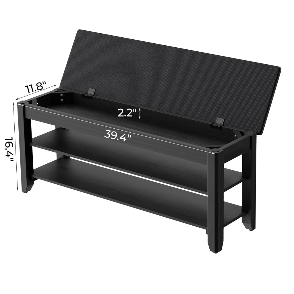 39.4" Wide Solid Wood Shoe Rack Bench with Flip-Top Storage