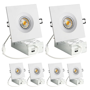 4 Inch 6 Pack Square Recessed Lighting, 8W 5CCT Adjustable Canless Wafer Downlight, 360° Rotatable and 30° Tiltable