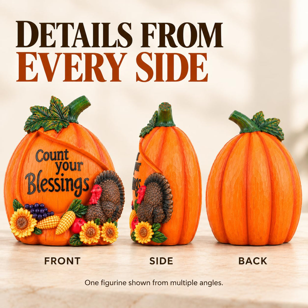 7.5" Fall Pumpkin Turkey Figurine, Thanksgiving Table Decor