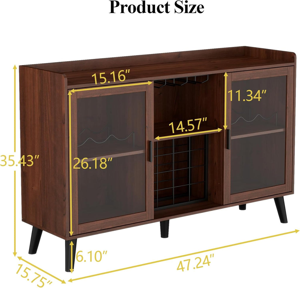 Wine Bar Cabinet with LED Light, Home Coffee Cabinet w/ Wine & Glass Holder | Kitchen Buffet Sideboard with Storage