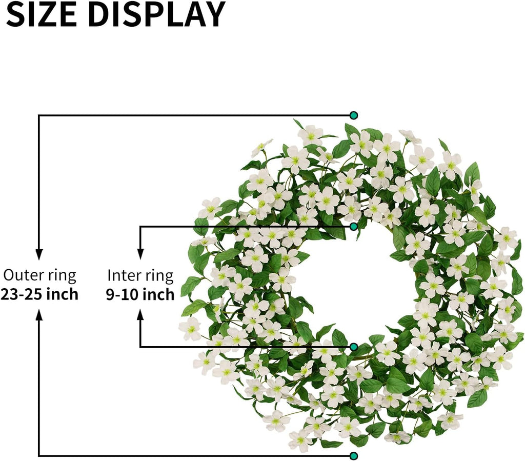 Artificial Eucalyptus Wreath for Front Door, 24 Inch Spring Summer Wreath with White Dogwood Flowers, All Season