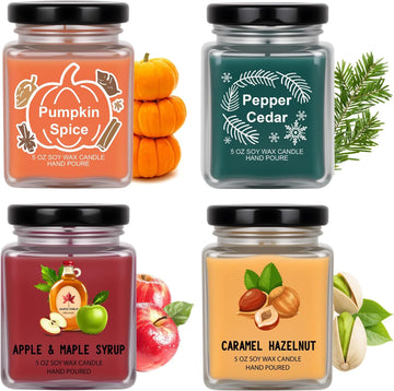 Scented Candles 4 Pack Soy Candles Set for Women Gift | Holiday Gift Decor, Holiday Candle Home Decor - Pumpkin - Set of 4