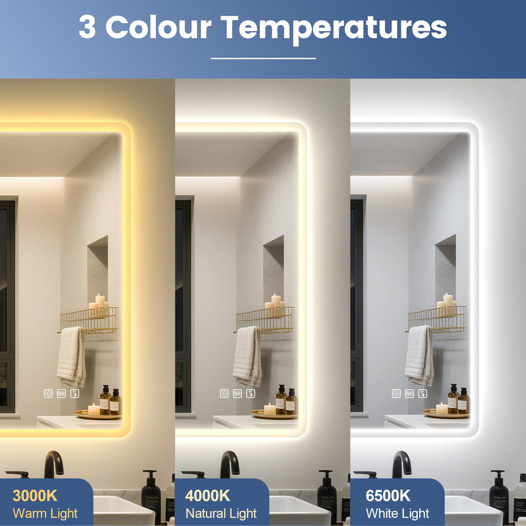 28"x36" LED Bathroom Mirror with Bluetooth Speaker, 3 Color Temperature, Stepless Dimming, Anti-Fog, Touch Control