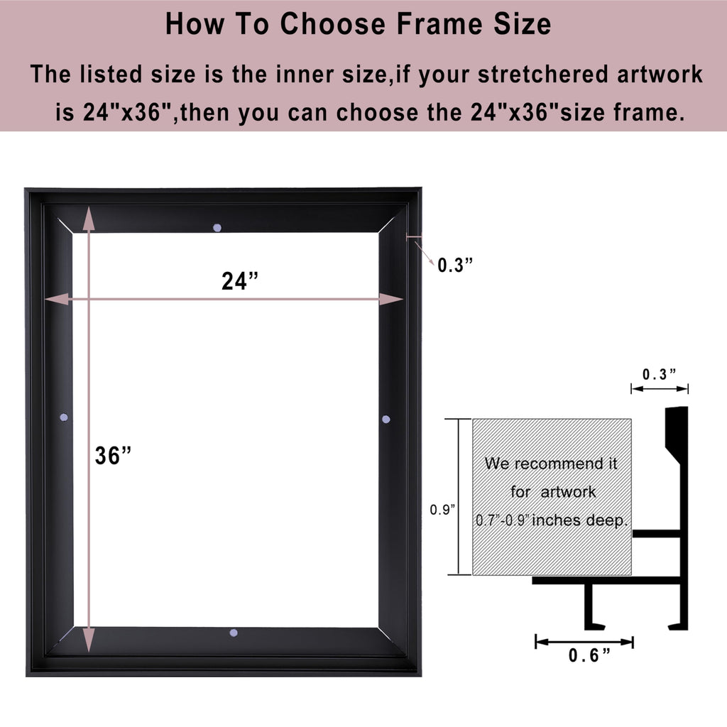 24x36 Canvas Frame, Floating Frame 0.9"Deep(24x36, Black)