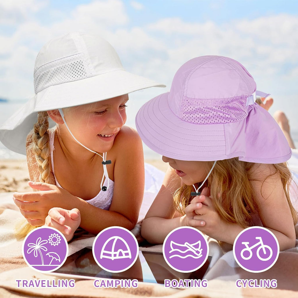 Toddler Baby Sun Hat Kids Summer Beach Essentials Adjustable Beach Hats with Bucket Wide Brim for Boys Girls Age 0-14