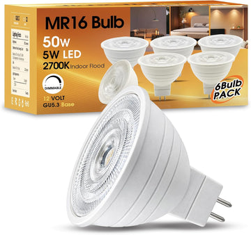MR16 LED Bulb Dimmable GU5.3 12V 2700K Warm White,Halogen Equivalent, 40° Beam Angle Spotlight for Landscape