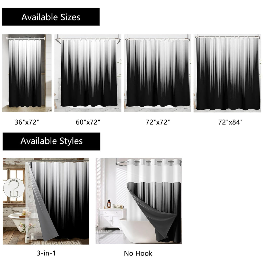 Black White Gothic Shower Curtain, Small Stall 36x72 Inch, 7 Hooks