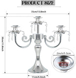 Metal 3 Arm Candelabra with Crystal Pendants - 11.8 Inch Tall Candle Holders, Set of 2 - Elegant Taper Candlestick