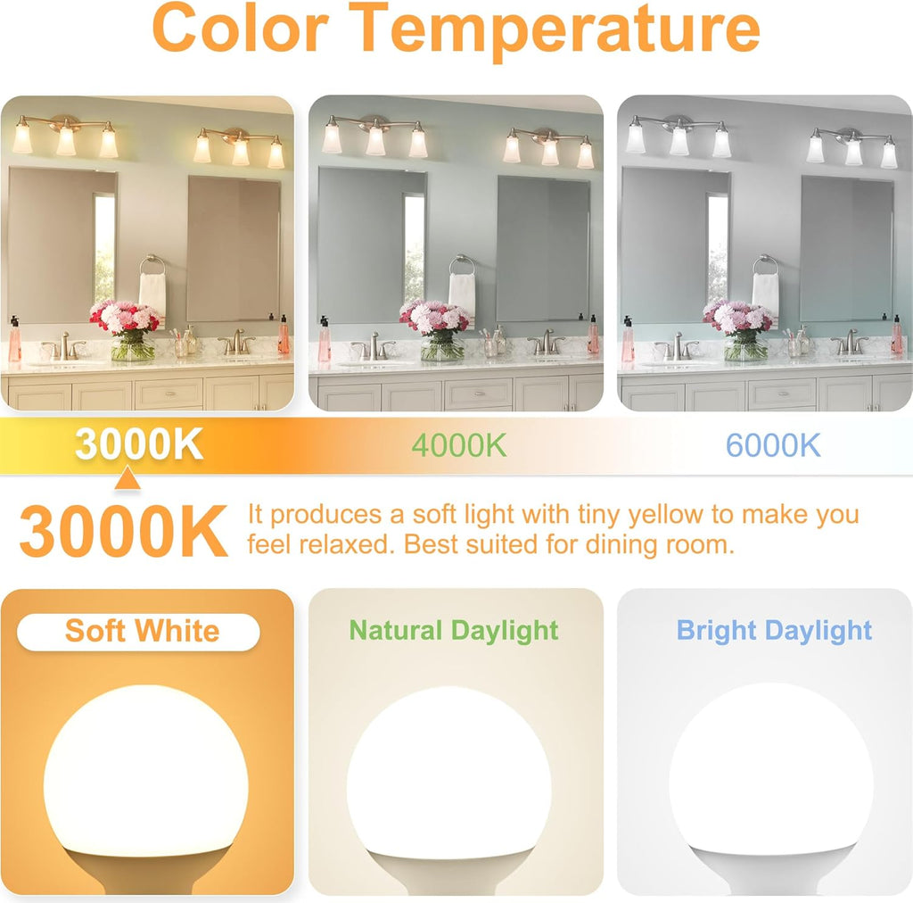 G25 LED Bathroom Vanity Light Bulb 3000K Soft White E26 Base 60W