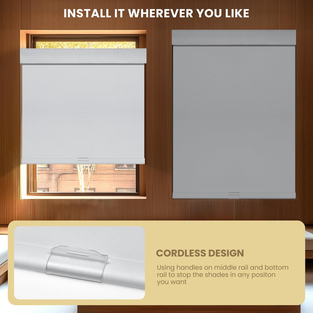 No Drill No Tools Blackout Roller Shades for Windows, Cordless Roller Blinds with Linen Fabric-Matched, Easy to