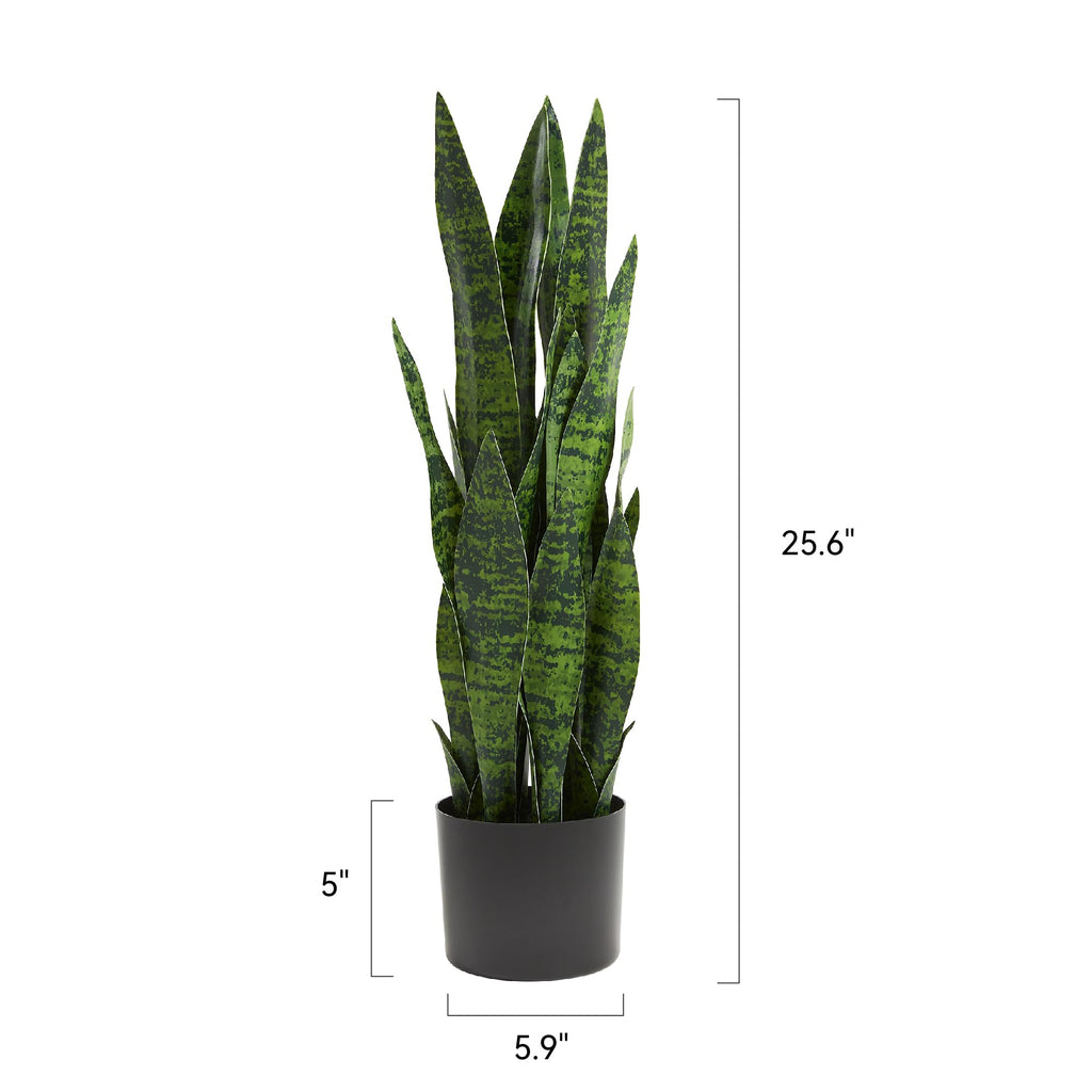 2ft 2-Pack Artificial Snake Plants in Pots, 25.6in Faux Sansevieria, Green