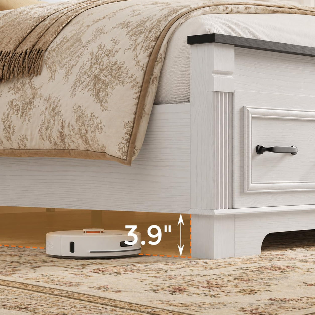 Farmhouse Bed Frame with Storage Drawers Headboard Footboard