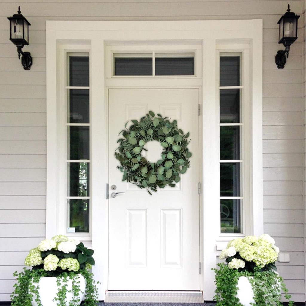 Eucalyptus Wreaths for Front Door 24 Inch, Green Boxwood Greenery Wreath, Artificial Foliage Wreath for Summer Indoor