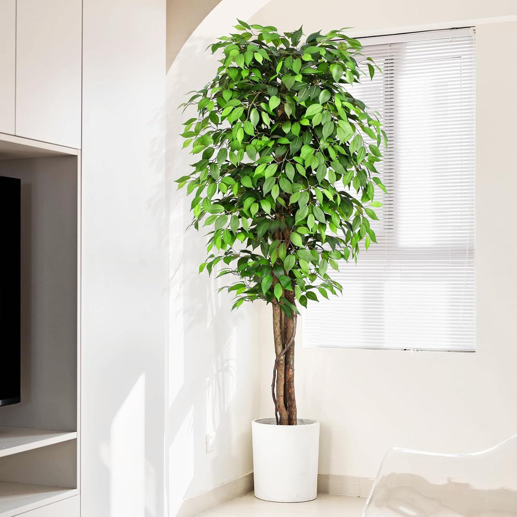 7ft Large Ficus Artificial Trees with Natural Curved Trunks, 84" Tall Lush Faux Tree Decor Indoor, Green Lifelike