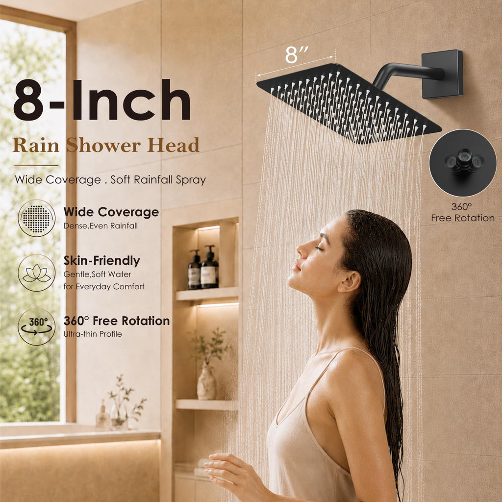 Shower System with Tub Spout,8 Inch Shower Head,Matte Black
