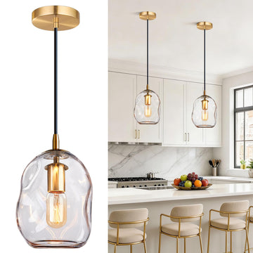 Pendant Light Kitchen Island, Organic Art Glass Globe