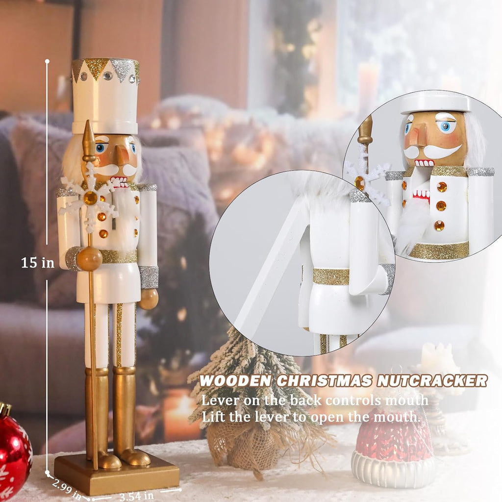 15 Inch Christmas Nutcracker Decorations,White King Wooden Figures