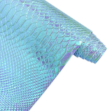 30x135cm Holographic Crocodile Skin Vinyl, Iridescent Sky Blue Alligator Faux Leather, Embossed Craft Fabric for DIY