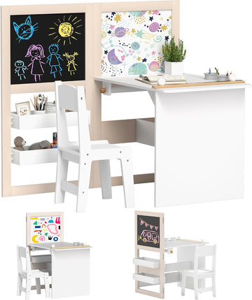 In-1 Kids Table and Chair Set with Storage, Whiteboard and Blackboard