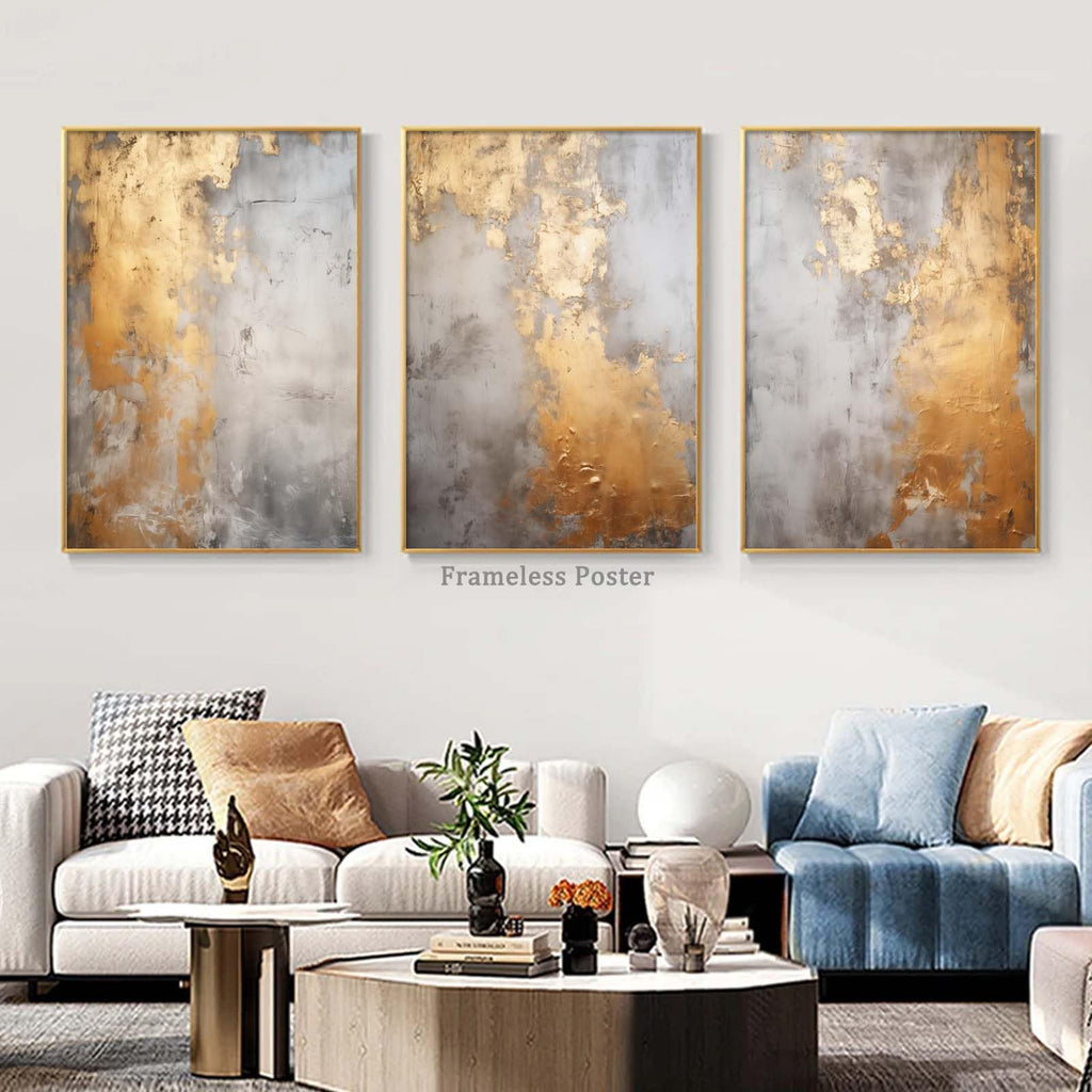 Grey and Gold Abstract Canvas Wall Art Grey Painting Gold Foil Abstract Wall Art for Bedoom Yellow Abstract Painting
