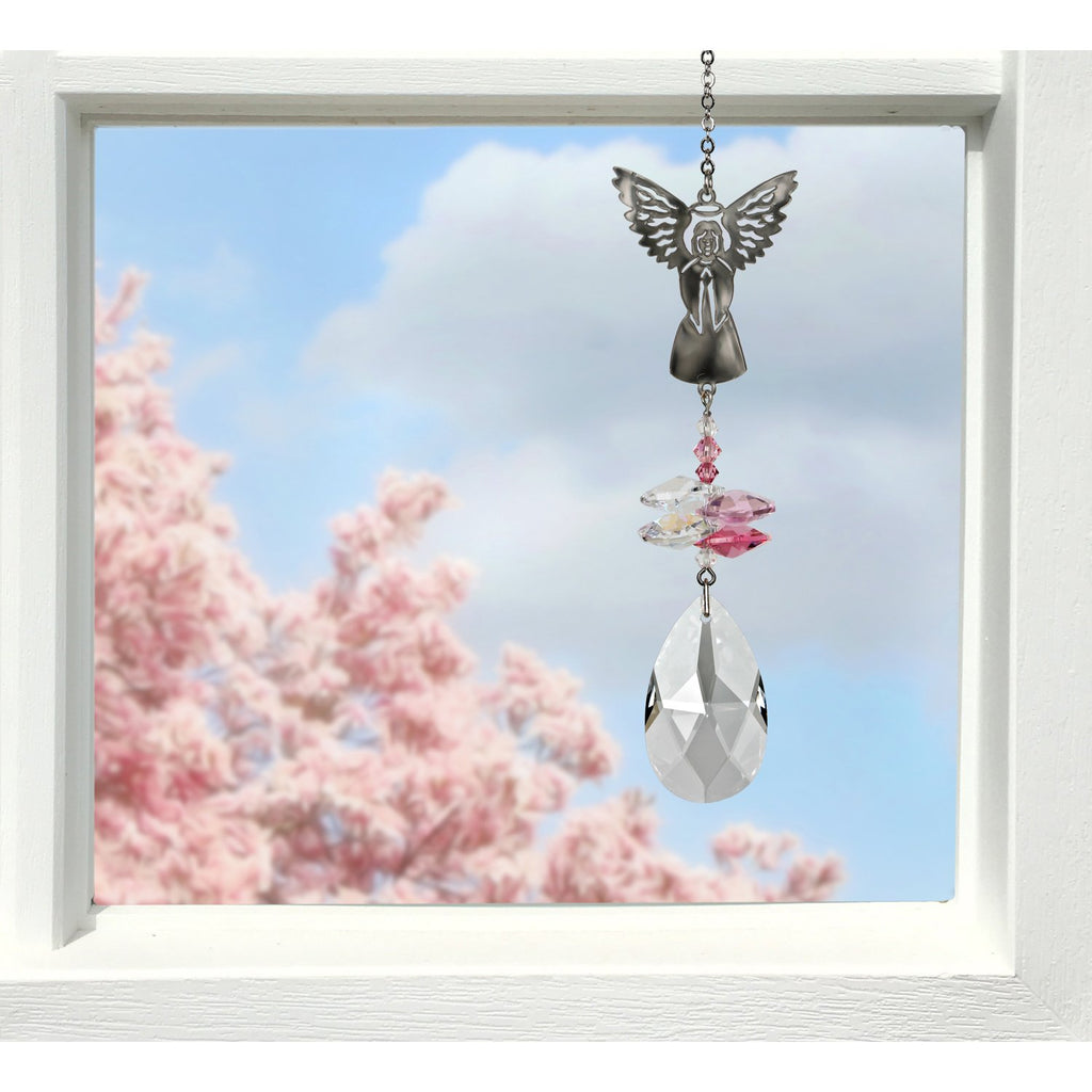 Chimes Sun Catcher Crystal Fantasy, 4.5" Angel Crystal Suncatcher Pink Hanging Window Prism for Indoor Kitchen Office