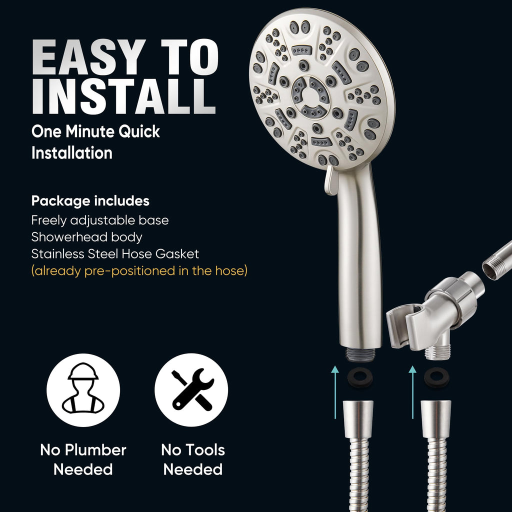 8-Setting Handheld Shower Head, Water-Saving Design, Brushed Nickel