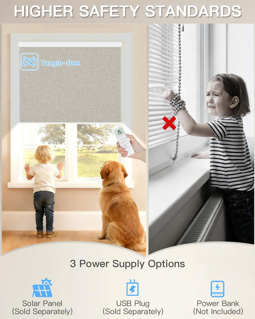 Motorized Roller Shade with Remote Control, Blackout Electric Shade for Windows Compatible with Alexa Google via Hub