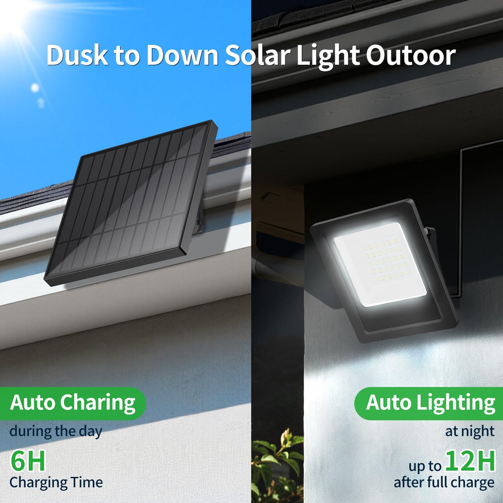 Solar Flood Lights Outdoor 2 Pack, 6500K Cool White