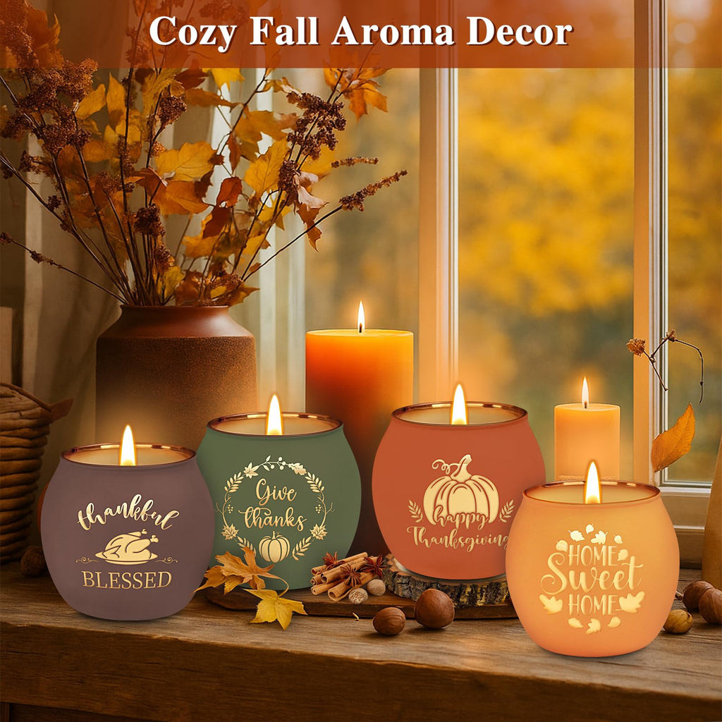 Fall Thanksgiving Scented Candles Gift Set, 4 Pack 16oz Fall Aromatherapy Candle, Glass Jar Candles for Woman Man