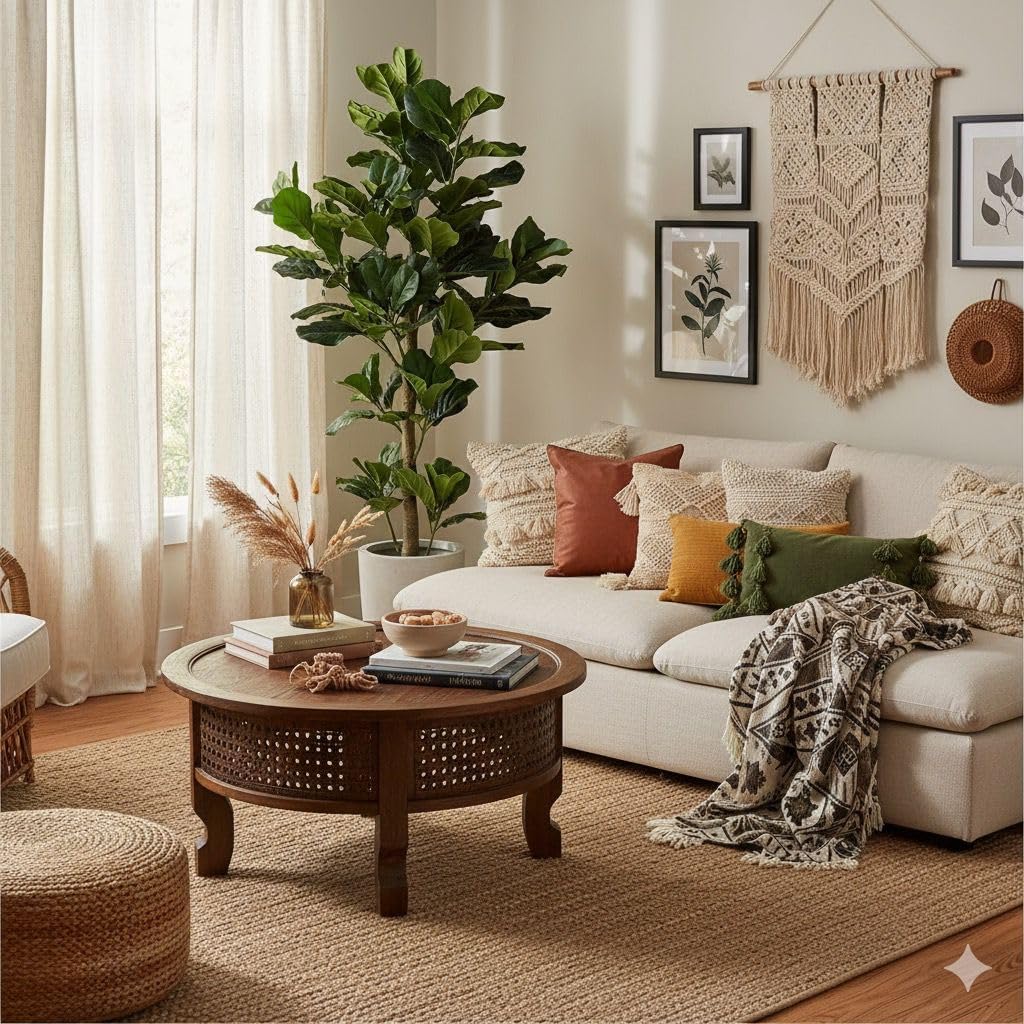 Artificial Fiddle Leaf Fig Tree 6ft Tall, Decorative 180CM Faux Plant, Fake Ficus lyrata Silk Trees