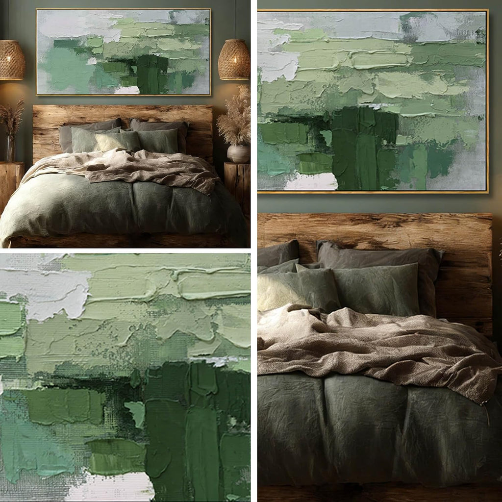 Light Green Abstract Wall Picture, Large Framed Canvas Artwork with Wooden Frame, Contemporary Textured