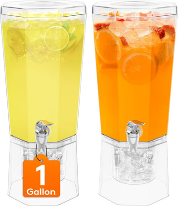 Gallon (128 OZ) Drink Dispensers for Parties , 4L Plastic Beverage Containers with Stand - Set of 2