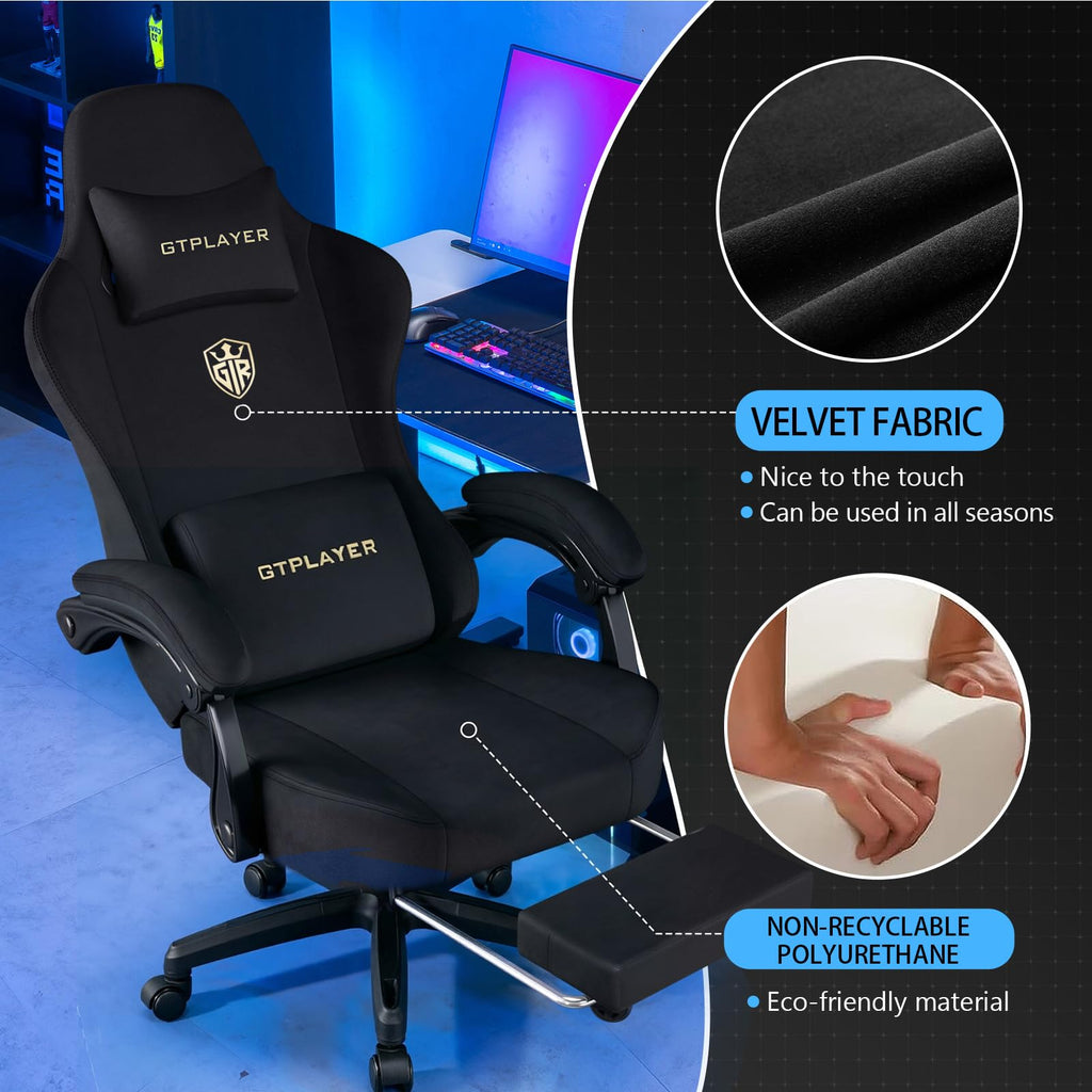 Gaming Chair Fabric with Pocket Spring Cushion, Big and Tall Gamings Chairs High Back Computer Chair with