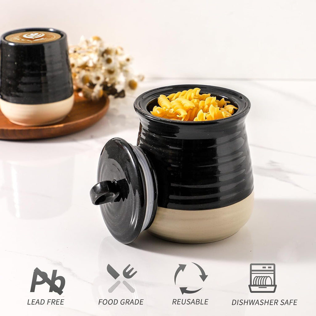 Ceramic Food Storage Jar with Airtight Lid, 30 FL Oz Kitchen Canister for Coffee Beans, Tea, Sugar & Candy, Farmhouse - Set of 30