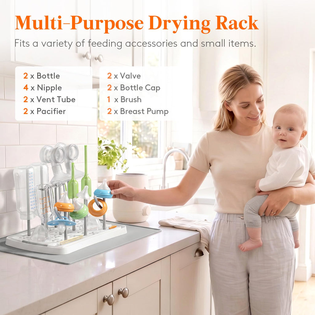 Portable Baby Bottle Drying Rack with Drain Mat & Tray, BPA Free