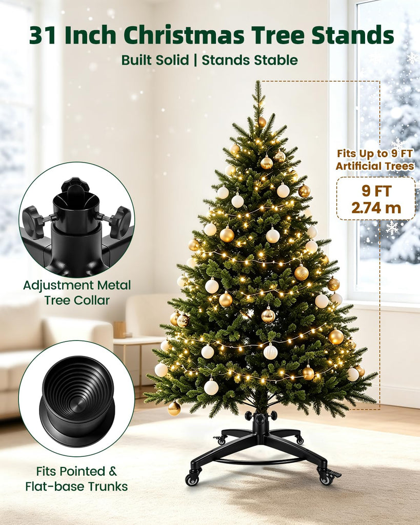 Rolling Christmas Tree Stand on Wheels for Up to 9 FT Artificial Trees