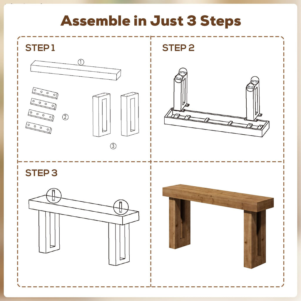 Solid Wood Entryway Table, 59-Inch Long Farmhouse Console Tables
