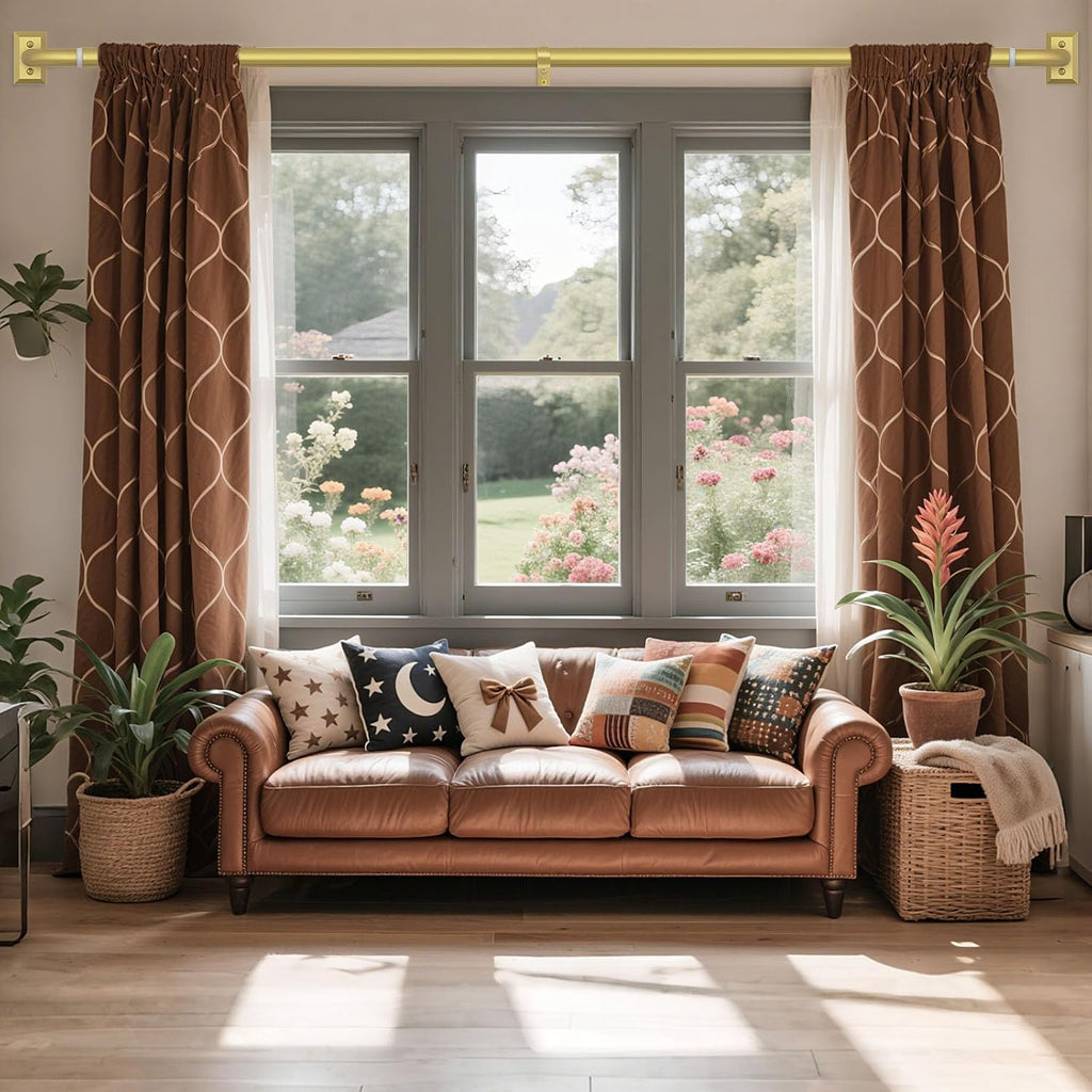 Gold Curtain Rods, Heavy Duty Wrap Around Curtain Rod for Windows 48 to 84 Inch, Adjustable Decorative Blackout