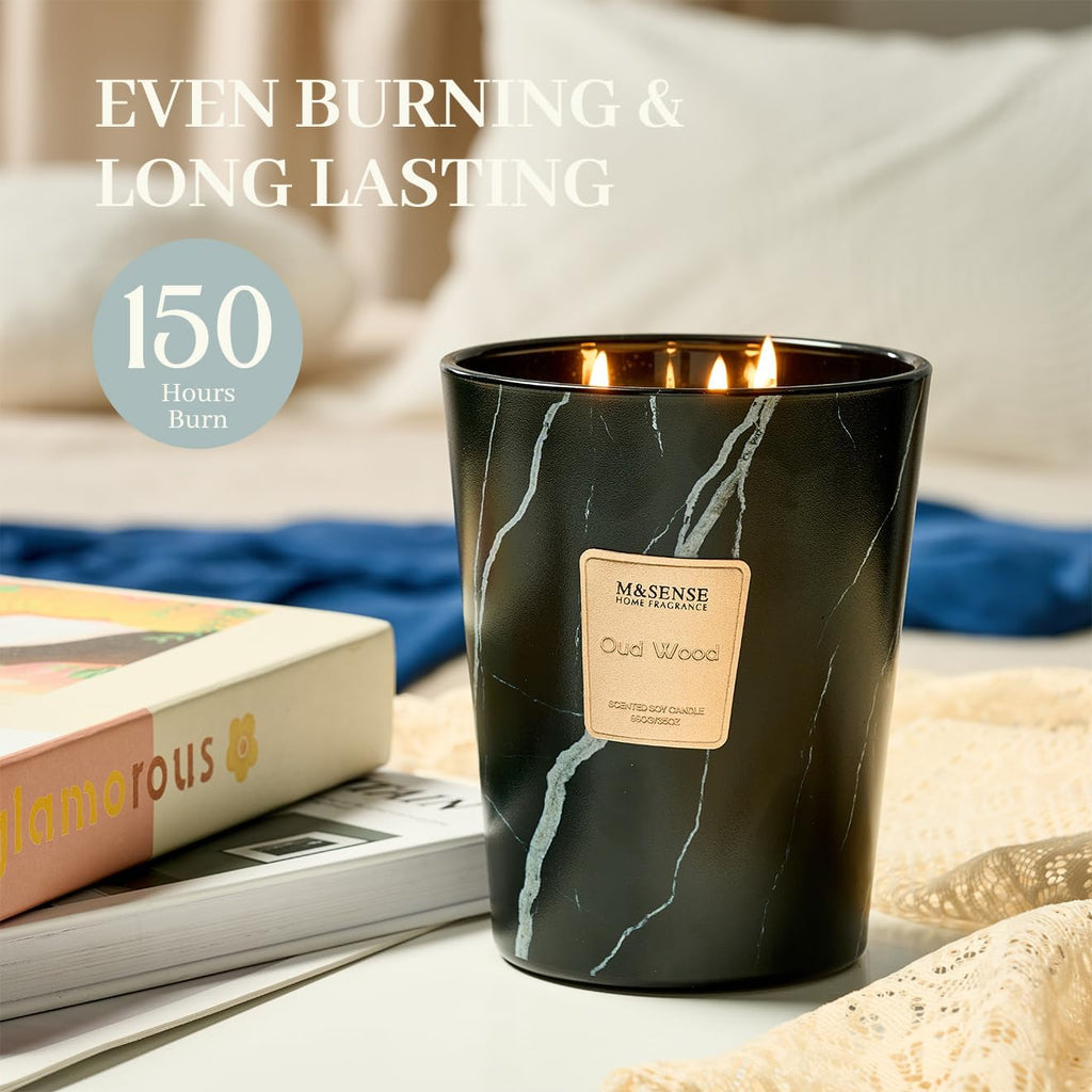 Extra Large Candle OudWood Intense Scented Candle,3 Wick Highly Scented XL Jar Candle,35oz 150H,Candles Gift